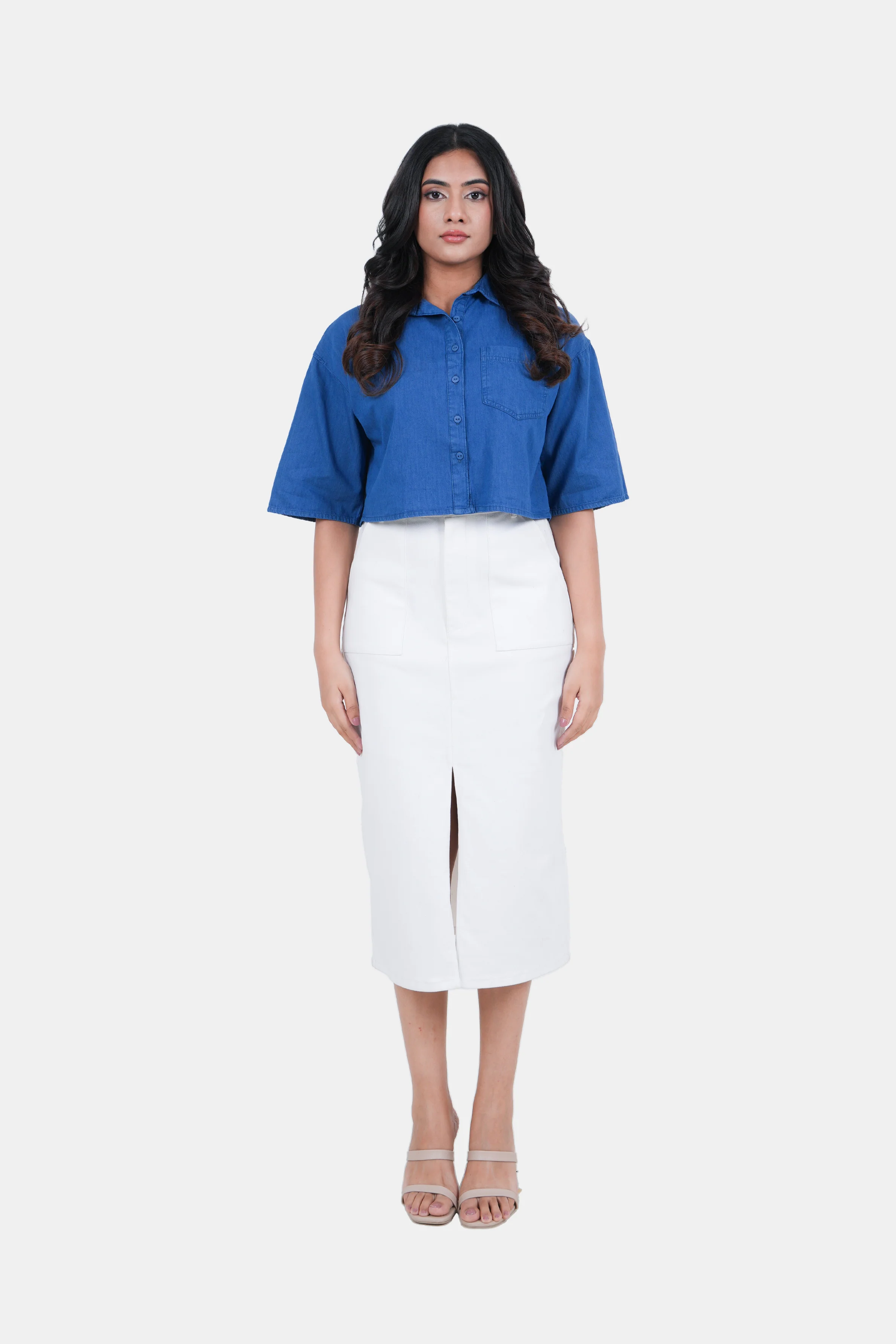 Modano Women's Denim Crop Shirt - Casual Wear - Image 4