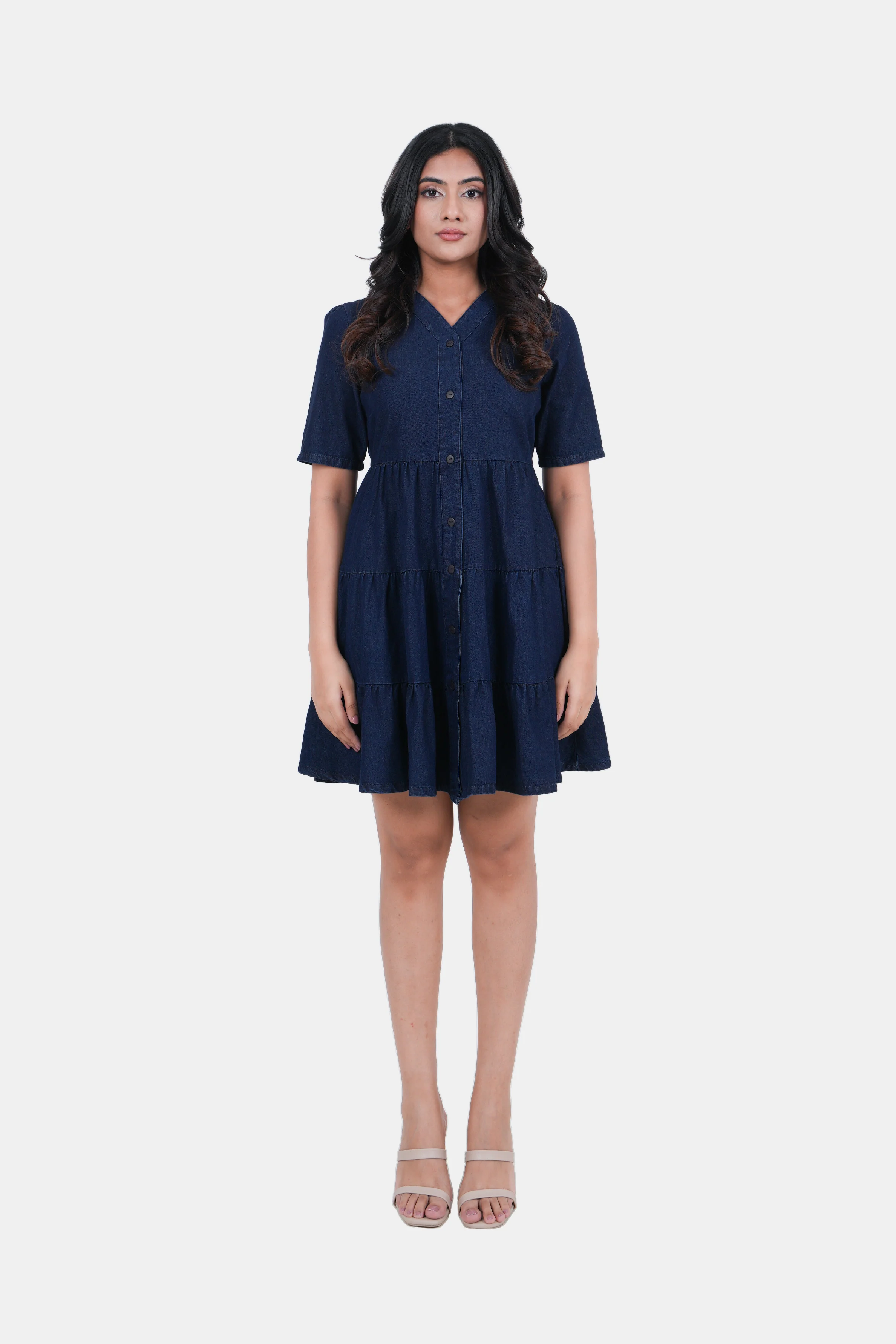 Modano Women's Denim Short Dress - Casual Wear - Image 4